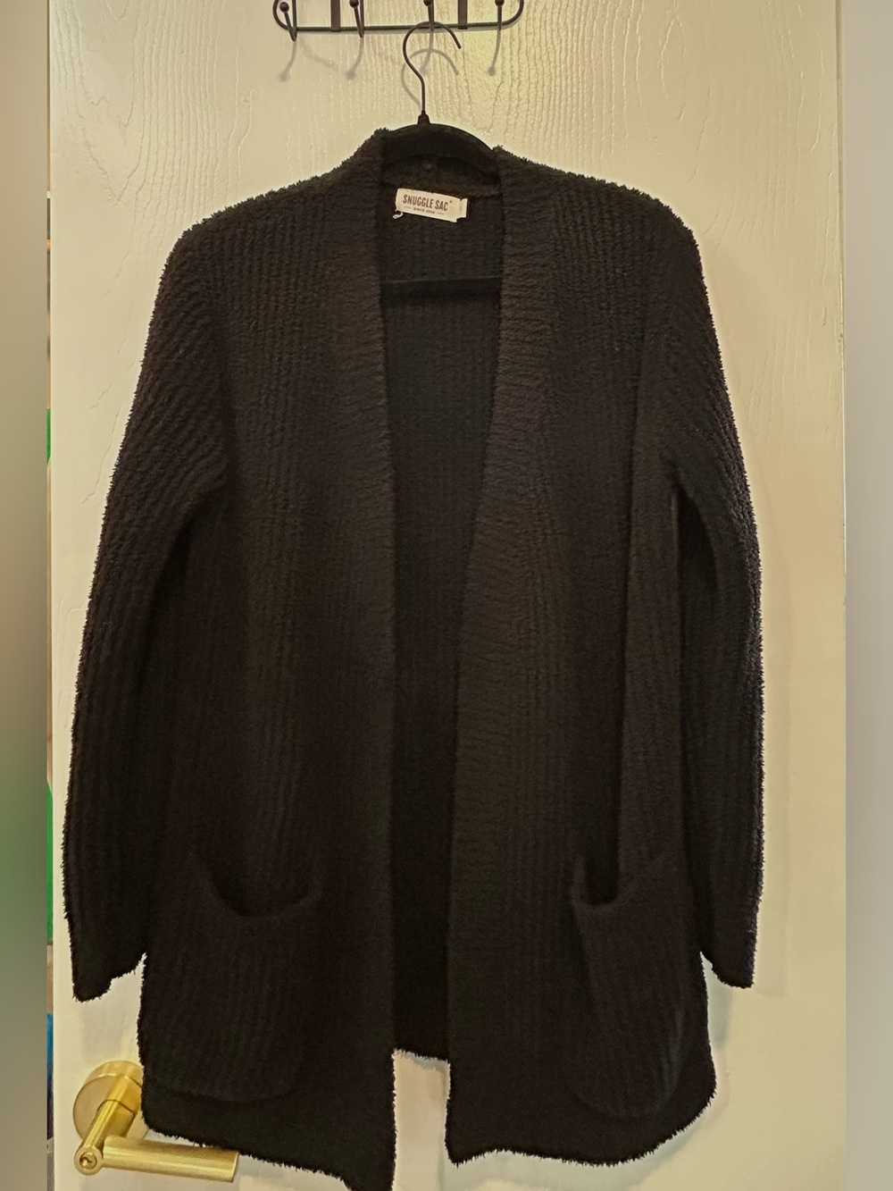 Snuggle Sac Black Cozy Open Front Cardigan Sweater Size Small Super Soft